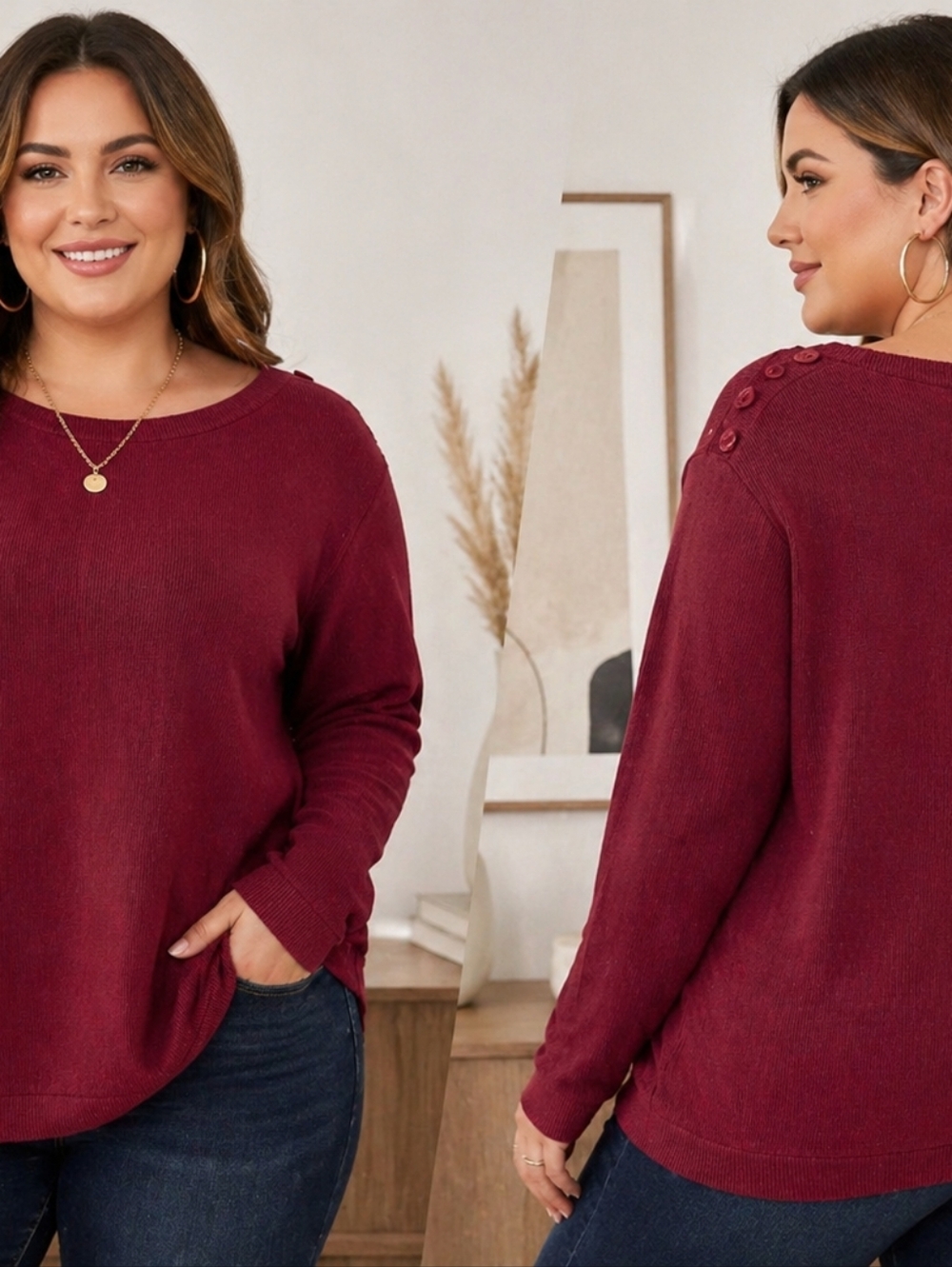 ModCloth Plus 4X Burgundy Contemporary Minimalist Sweater Top Chic Casual